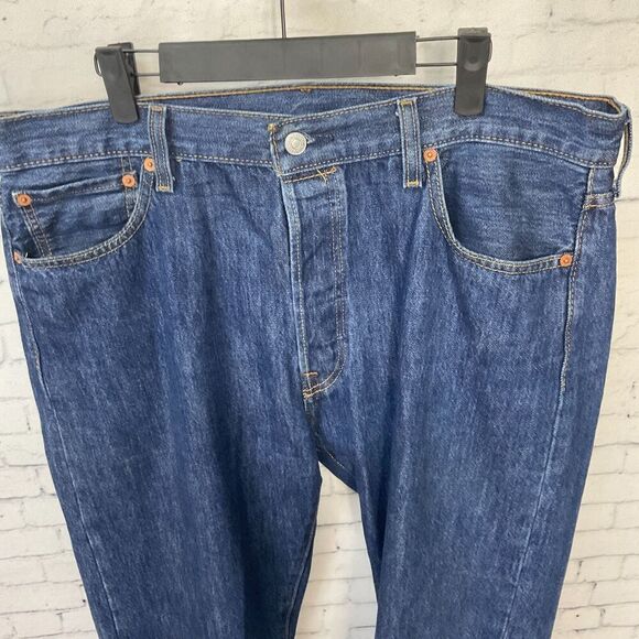 Levis 501 Jean Men 36x32 Blue Denim Pant Button Fly Outdoors Preppy Dark Wash N2 - Picture 4 of 11